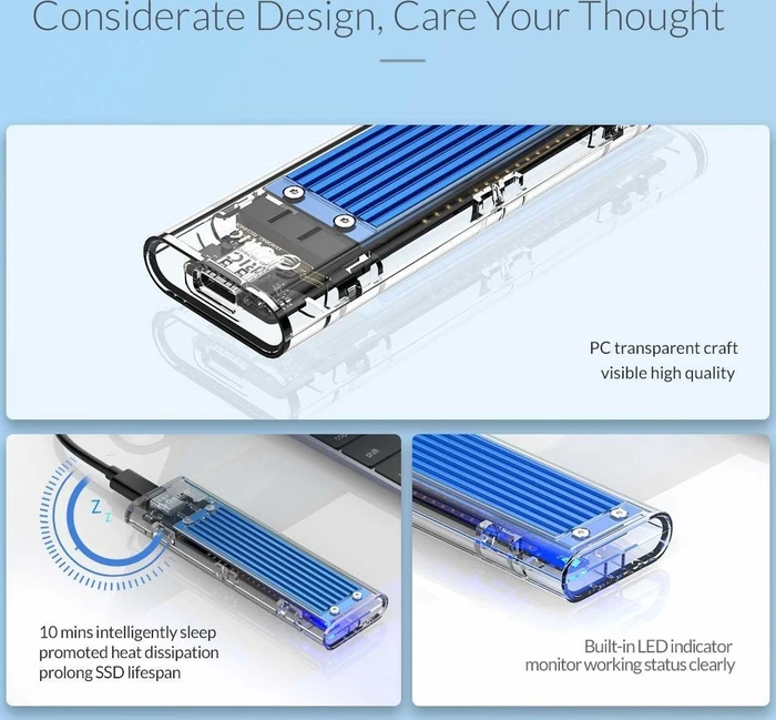 Orico TCM2-C3, blau/transparent, USB-C 3.1