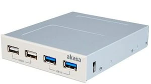 Akasa InterConnect S Hub 4-port, USB 3.0/USB 2.0, Multifunktionspanel