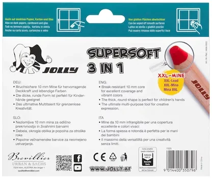 Jolly Supersoft 3 in 1 (Buntstift/Wachsmalkreide/Aquarellstift, wasservermalbar) Multifunktionsstift sortiert, 12er-Set