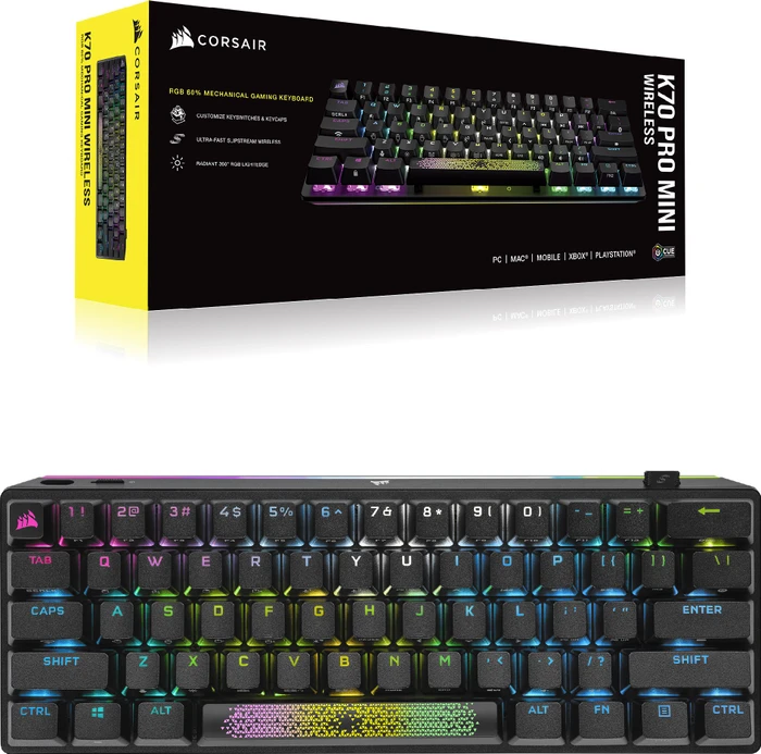 Corsair Gaming K70 PRO MINI Wireless, MX SPEED RGB Silver, USB/Bluetooth, US