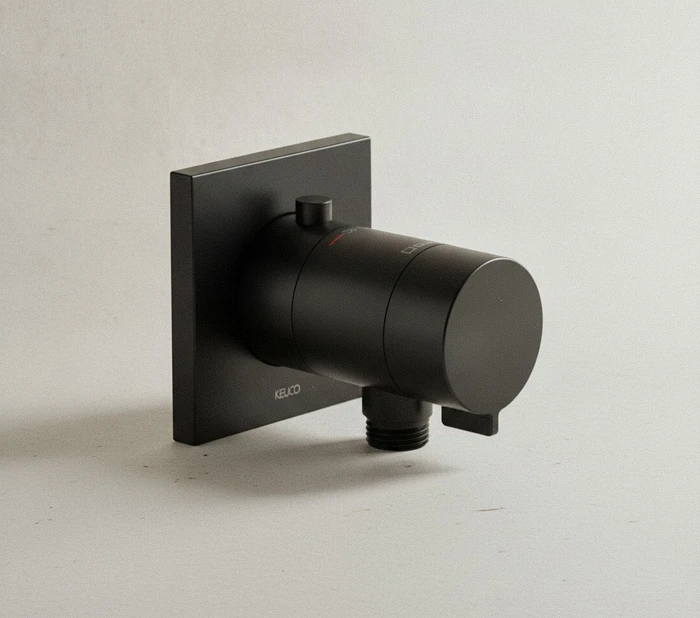 Keuco IXMO 59554 Thermostat-Brausearmatur Wandmontage Unterputz mit Schlauchanschluss eckig schwarz matt