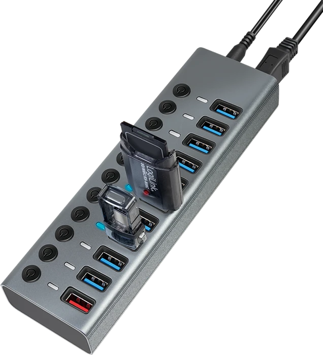 LogiLink USB-Hub mit Ladeanschluss, 10x USB-A 3.0, USB-B 3.0 [Buchse]