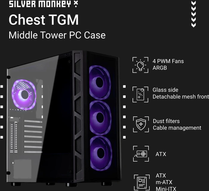 Silver Monkey X Chest TGM, schwarz, Glasfenster