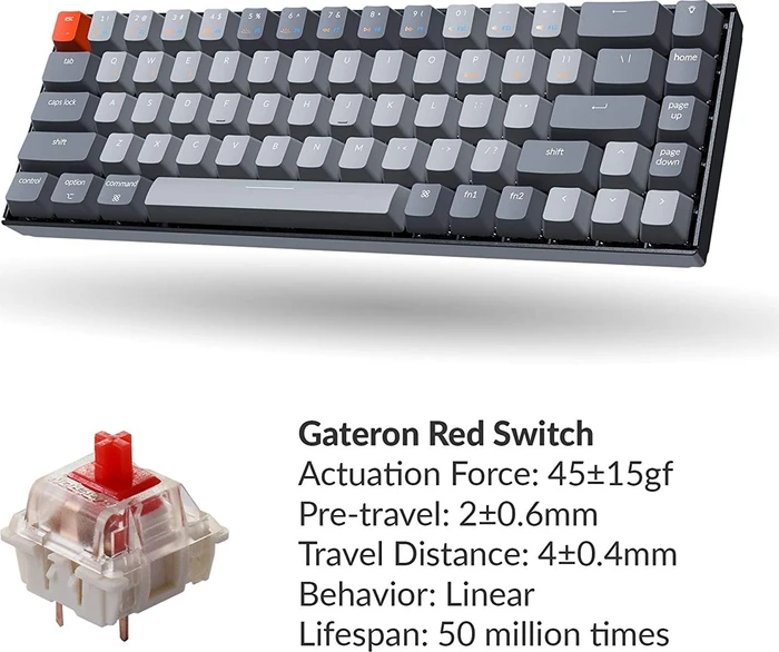 Keychron K6, 65%, LEDs weiß, hot-swap, schwarz/grau, Gateron RED, USB/Bluetooth, DE