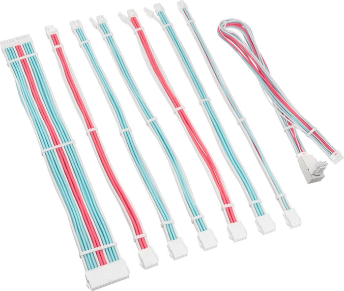 Kolink Core Pro Braided Cable Extension Kit 12V-2x6, Typ 1, Sense-Pins an der Oberseite, Brilliant White/Neon Blue/Pure Pink