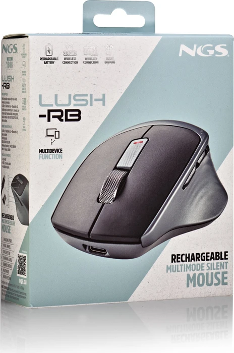 NGS Lush-RB Wireless Rechargeable Multi-Device Mouse schwarz/grau, USB/Bluetooth