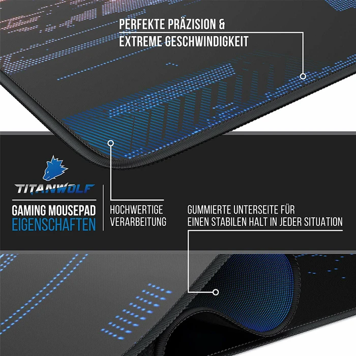 Titanwolf Particle XXL Speed Gaming-Mauspad, schwarz/blau/gelb