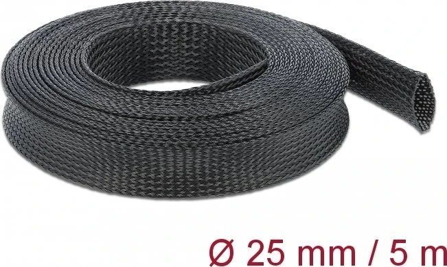 DeLOCK Geflechtschlauch dehnbar, 25mm, 5m, schwarz