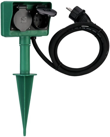 REV Ritter Gartensteckdose mit Erdspieß, 2-fach, 1.4m