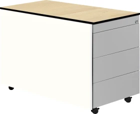 mauser Rollcontainer line, 1x Utensilienauszug, 3x Materialschublade, reinweiß/ahorn/weißaluminium