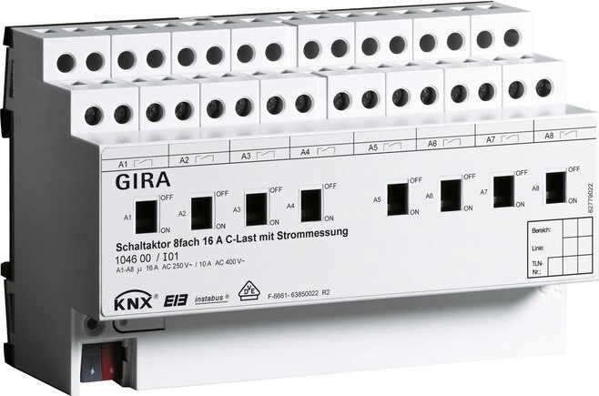 Gira KNX Schaltaktor 8-fach, 16A, 8TE REG, Schaltaktor
