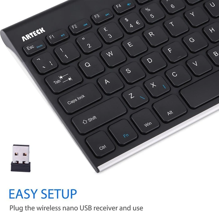 Arteck 2.4G Wireless Keyboard Stainless Steel Ultra Slim, EN