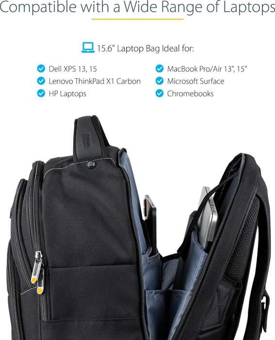 StarTech 15.6" Laptop Rucksack mit abnehmbarer Zubehörtasche, schwarz