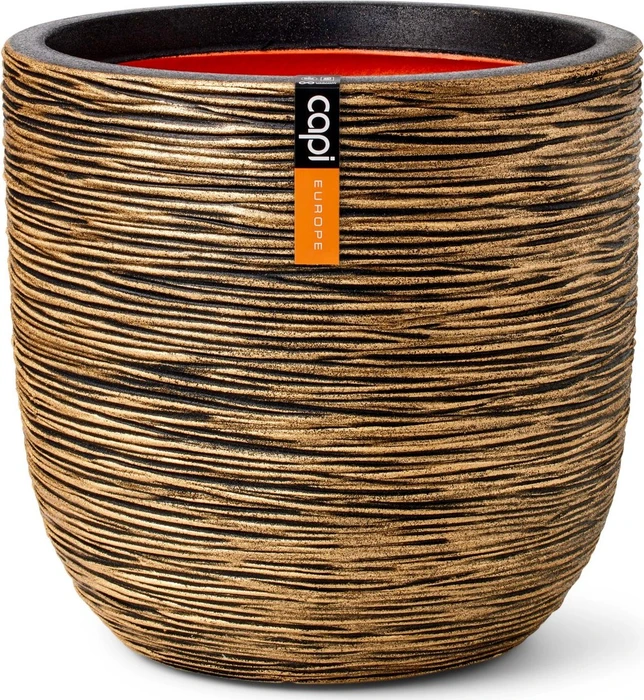 Capi Topf Kugel Rib Blumentopf 43cm schwarz/gold