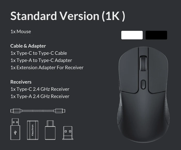 Keychron M3 Lite Wireless Mouse schwarz, USB/Bluetooth