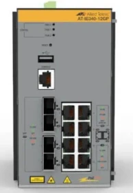 Allied Telesis IE340 Industrial Railmount Gigabit Managed Switch, 8x RJ-45, 4x SFP, 240W PoE+ (AT-IE340-12GP-80)