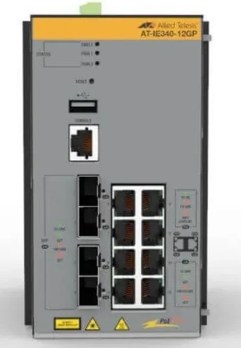 Allied Telesis IE340 Industrial Railmount Gigabit Managed Switch, 8x RJ-45, 4x SFP, 240W PoE+