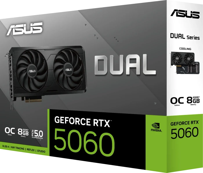ASUS Dual GeForce RTX 5060 EVO OC Edition, DUAL-RTX5060-O8G-EVO, 8GB GDDR7, HDMI, 3x DP