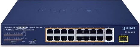 Planet FGSD Rackmount Switch, 17x RJ-45, 1x RJ-45/SFP, 185W PoE+