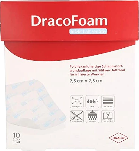 Dr. Ausbüttel DracoFoam Infekt haft sensitiv Schaumstoff Wundauflage, 7.5 x 7.5cm, 10 Stück