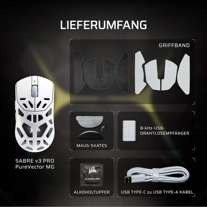 Corsair Sabre v3 Pro PureVector MG Ultralight Wireless, Magnesium, weiß, USB