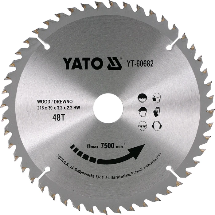 Yato YT-60682 HM Kreissägeblatt 48Z, 216x2.2x30mm, 1 Stück