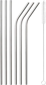 Sambonet Mix & Play Edelstahl PVD silber Trinkhalm-Set, 6-tlg. inkl. Reinigungsbürste