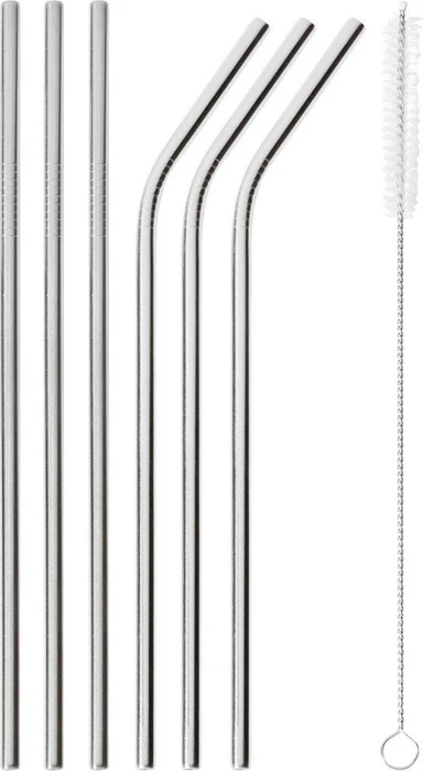 Sambonet Mix & Play Edelstahl PVD silber Trinkhalm-Set, 6-tlg. inkl. Reinigungsbürste