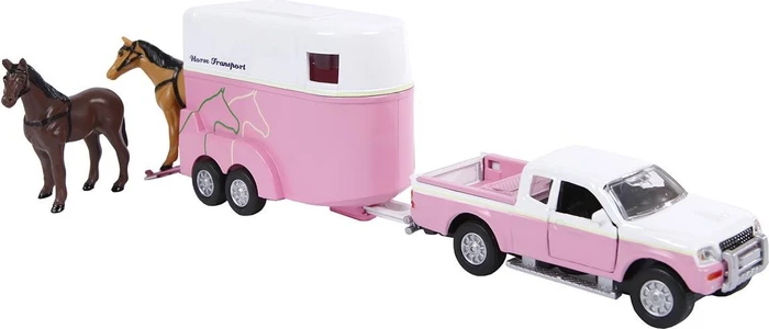 Van Manen Kids Globe Traffic Mitsubishi L200 mit Pferdetransporter & Pferd 1:32