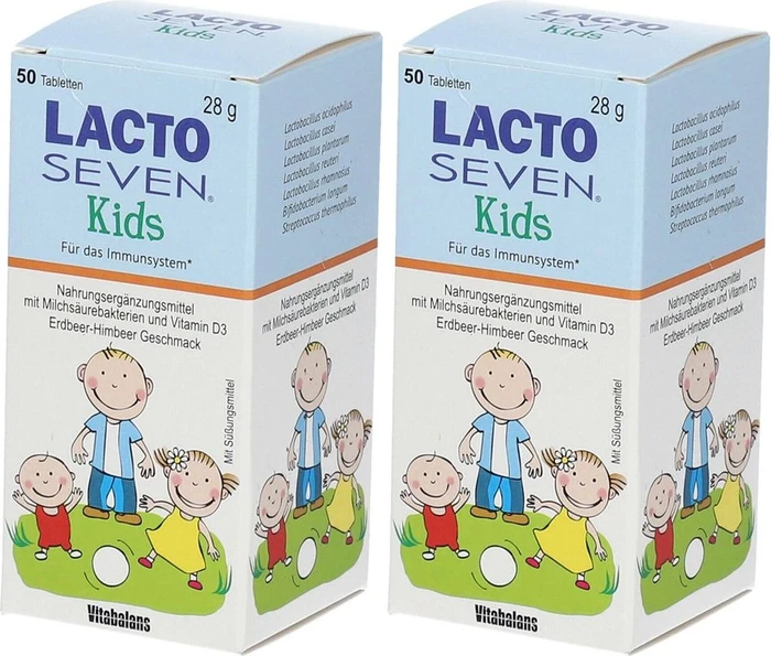 Blanco Pharma Lacto Seven Kids Erdbeer-Himbeer-Geschmack Tabletten, 100 Stück (2x 50 Stück)