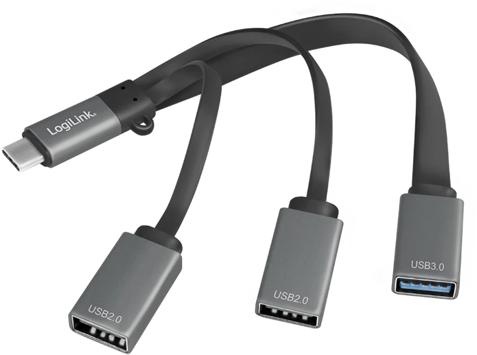 LogiLink Kabelpeitsche USB-Hub, 1x USB-A 3.0, 2x USB-A 2.0, USB-C 3.0 [Stecker]