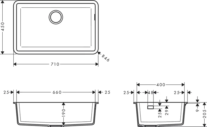 Hansgrohe S51 S510-U660 660 Unterbau Becken mittig graphitschwarz