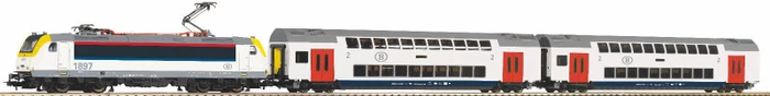 Piko - Spur H0 Start-Set - SmartControl WLAN Set mit Bettungsgleis SNCB Doppelstock-Personenzug