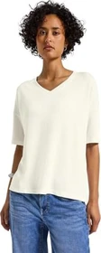 Street One Strick-Look V-Neck T-Shirt kurzarm off white (Damen)