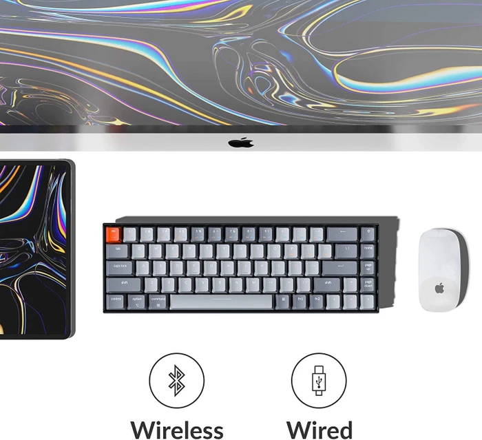 Keychron K6, 65%, LEDs weiß, hot-swap, schwarz/grau, Gateron RED, USB/Bluetooth, DE