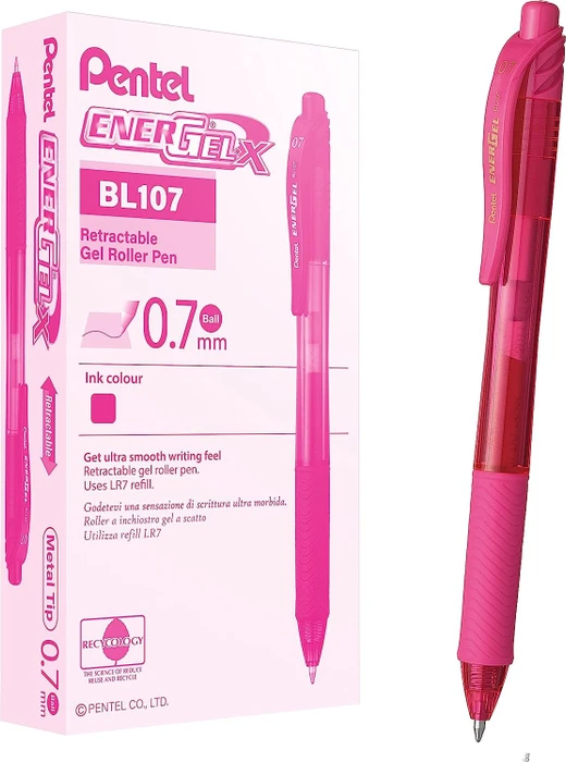 Pentel EnerGel X BL107 0.7mm/0.35mm Gelroller rosa/transparent, 12er-Pack