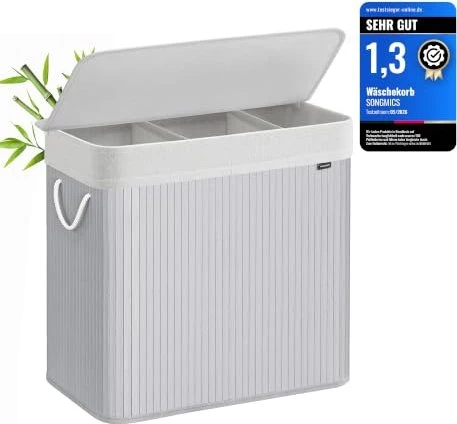 Songmics 150l Wäschekorb mit 3 Fächern