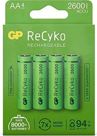 GP Batteries ReCyko Mignon AA NiMH 2600mAh, 4er-Pack