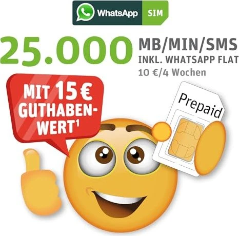 WhatsApp SIM inkl. 15 Euro Startguthaben