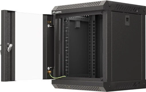 Lanberg WF11 Series 10" Rack Wandschrank 6HE, hängend, Flatpack, Glastür, IP20, RAL 9004, 300mm tief