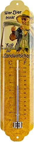 Nostalgic Art Retro Thermometer Wer Bier trinkt hilft der Landwirtschaft, analog