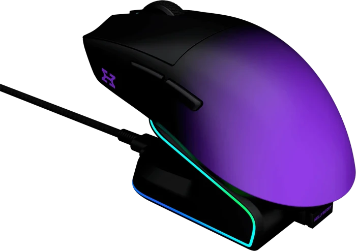 Hellyberry HM47 Pro Wireless Gaming Mouse mit Ladestation, schwarz/violett, USB/Bluetooth