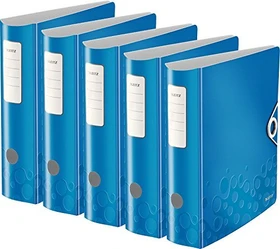 Leitz Qualitäts Ordner 2-Ring 180° Active WOW, 80mm, A4, blau metallic, 5er-Pack