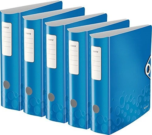 Leitz Qualitäts Ordner 2-Ring 180° Active WOW, 80mm, A4, blau metallic, 5er-Pack