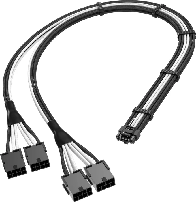 EZDIY-FAB 12VHPWR Kabel, 4x 8-Pin PCIe Buchse auf 16-Pin PCIe 5.0 12VHPWR Stecker, Adapterkabel, 16AWG, schwarz/weiß, 50cm