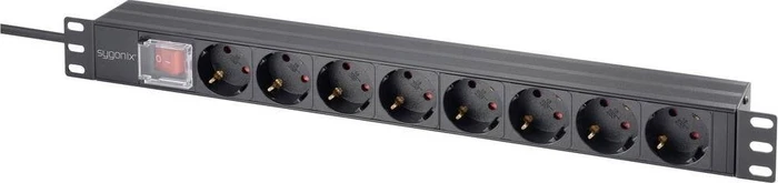 Sygonix 19" Aluminium Steckdosenleiste, 1HE, 8-fach, 250V, schwarz, 1.8m