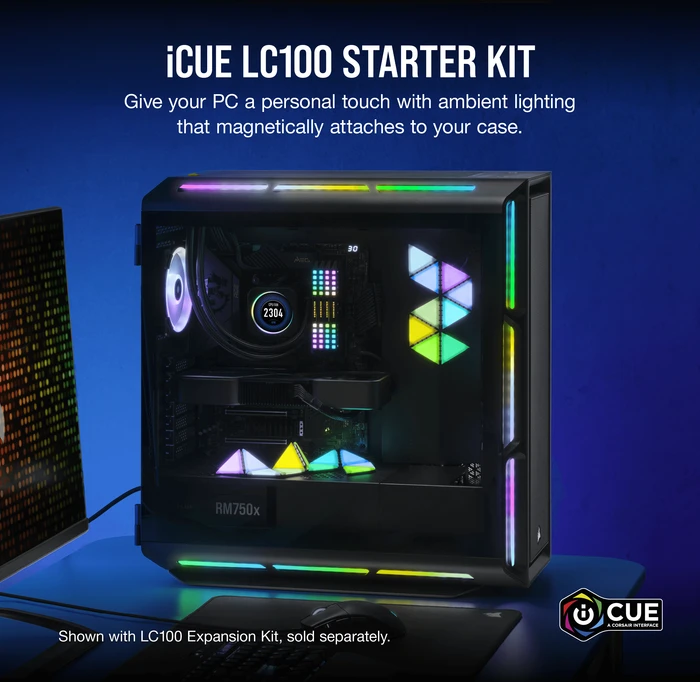 Corsair iCUE LC100 Case Accent Lighting Panels Mini Triangle Starter Kit, RGB-Beleuchtungsset, 9er-Pack, schwarz