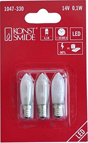 Konstsmide Riffelkerze 14V LED Ersatzbirne für Weihnachtsbeleuchtung matt E10 0.1W, 3 Stück