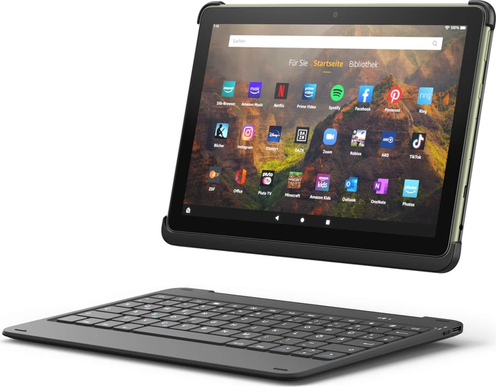 Amazon Fire HD 10 Plus KFTRPWI 2021, ohne Werbung, schwarz, 64GB, mit Bluetooth Tastatur