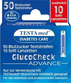 TESTAmed GlucoCheck Advance Teststreifen + Lanzetten,    60 Stück (50x Teststreifen + 10x Lanzetten)